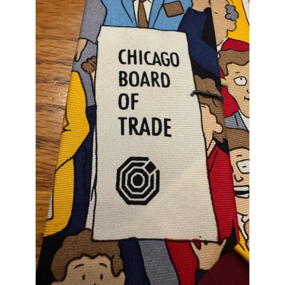 Chicago Board of Trade Necktie Multicolor Vintage 80s Korean Silk Cartoon Rare